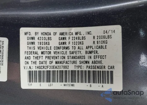2014 Honda Accord Lx from USA, damaged, VIN 1HGCR2F30EA207992